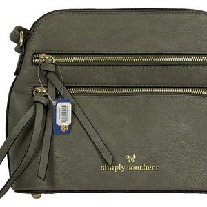 Simply Southern Vegan Leather Satchel Purse Cross body Handbag Stone Gray New